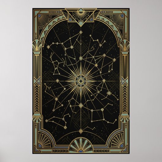 Art Deco Celestial Star Chart Poster | Gold Teal  ポスター (正面)