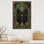 Art Deco Celestial Star Map Poster | Gold Teal ポスター (キッチン)