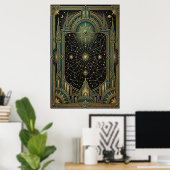 Art Deco Celestial Star Map Poster | Gold Teal ポスター (ホームオフィス)