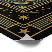 Art Deco Celestial Sun Face Poster | Gold Teal ポスター (角)