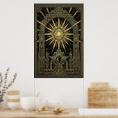 Art Deco Celestial Sun & Moon Poster | Gold Geomet ポスター (キッチン)