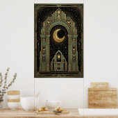 Art Deco Celestial Temple Poster | Gold Sunburst ポスター (キッチン)