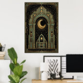 Art Deco Celestial Temple Poster | Gold Sunburst ポスター (ホームオフィス)