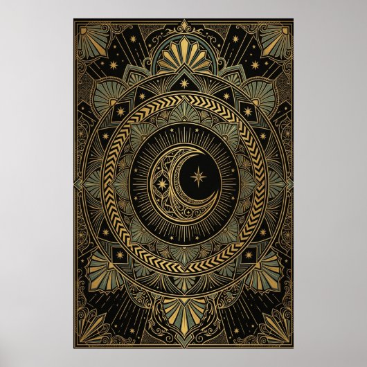 Art Deco Celestial Temple Poster | Gold Sunburst  ポスター (正面)