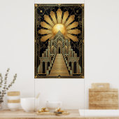 Art Deco Celestial Temple Poster | Gold Sunburst  ポスター (キッチン)