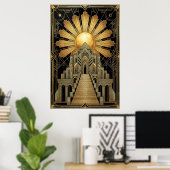 Art Deco Celestial Temple Poster | Gold Sunburst  ポスター (ホームオフィス)