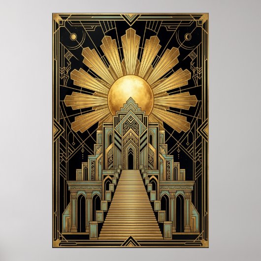Art Deco Celestial Temple Poster | Gold Sunburst  ポスター (正面)