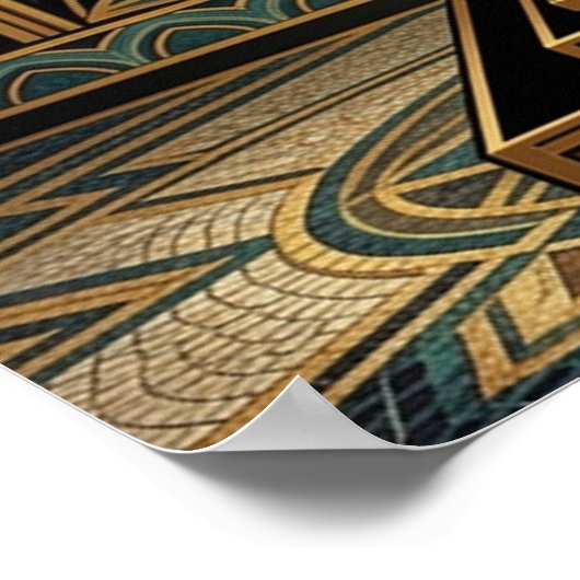 Art Deco Cherry Blossom Tree Throne Gold Teal ポスター (角)