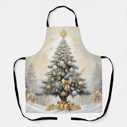 Art Deco Christmas Luxurious Gold Bows and Gifts エプロン (正面)