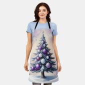 Art Deco Christmas Purple and Silver Haze  エプロン (着用した状態)