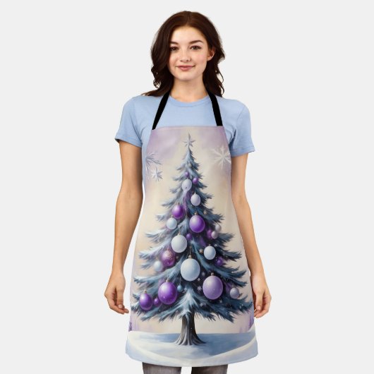 Art Deco Christmas Purple and Silver Haze  エプロン (着用した状態)