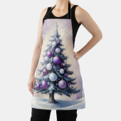 Art Deco Christmas Purple and Silver Haze  エプロン (インサイチュ)