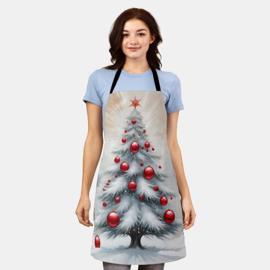 Art Deco Christmas Red Ornaments Winter エプロン (着用した状態)