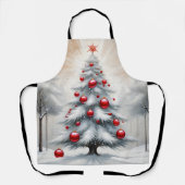 Art Deco Christmas Red Ornaments Winter エプロン (正面)