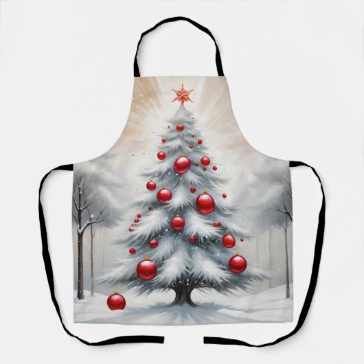 Art Deco Christmas Red Ornaments Winter エプロン (正面)