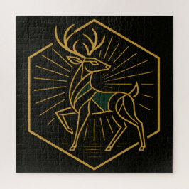 Art Deco Christmas Reindeer Square Jigsaw Puzzle ジグソーパズル
