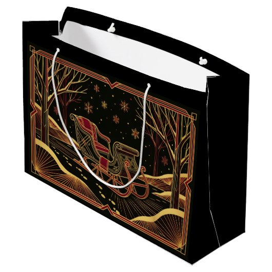 Art Deco Christmas Sleigh Gift Bag ラージペーパーバッグ (裏面アングル)