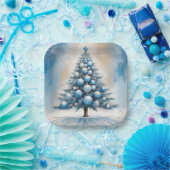 Art Deco Christmas Tree Blue Luxurious Ornaments ペーパープレート (パーティー)