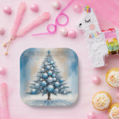 Art Deco Christmas Tree Blue Luxurious Ornaments ペーパープレート (パーティー)