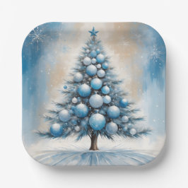 Art Deco Christmas Tree Blue Luxurious Ornaments ペーパープレート