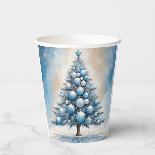 Art Deco Christmas Tree Blue Luxurious Ornaments 紙コップ (裏面)
