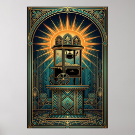 Art Deco Cinema Popcorn Machine Gold & Teal ポスター