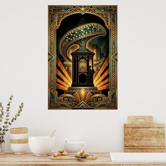 Art Deco Clapperboard Cyborg Silhouette Art ポスター (キッチン)