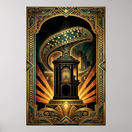 Art Deco Clapperboard Cyborg Silhouette Art ポスター