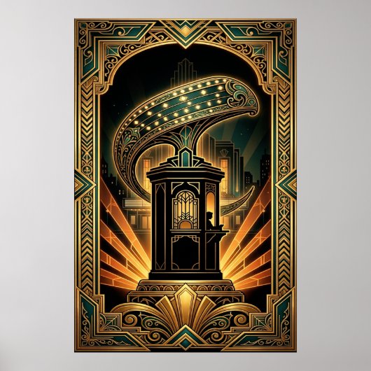 Art Deco Clapperboard Cyborg Silhouette Art ポスター (正面)