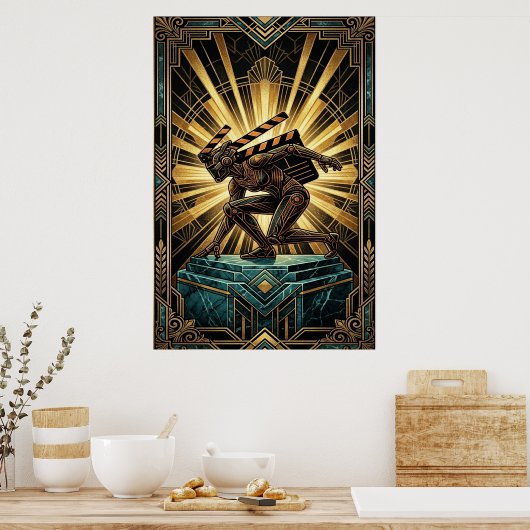 Art Deco Clapperboard Cyborg Silhouette Art ポスター (キッチン)