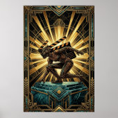 Art Deco Clapperboard Cyborg Silhouette Art ポスター (正面)