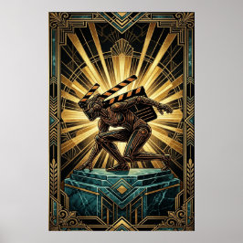 Art Deco Clapperboard Cyborg Silhouette Art ポスター