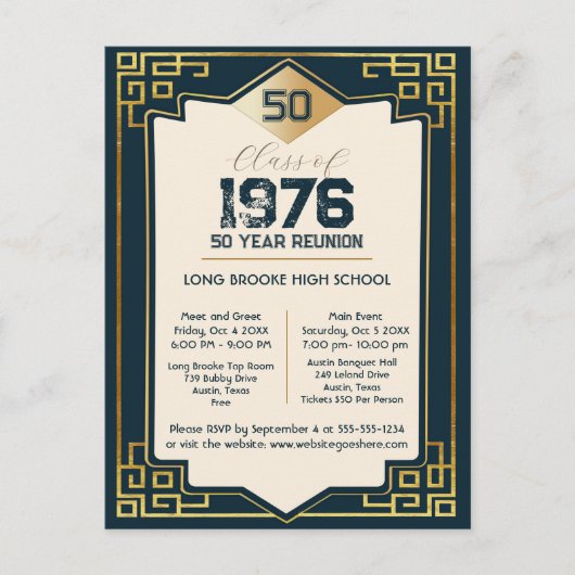 Art Deco Class of 1976 50 Year High School Reunion ポストカード (正面)