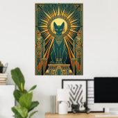 Art Deco Climbing Black Cat Wall Art ポスター (ホームオフィス)