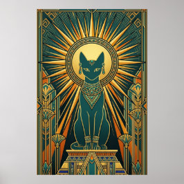 Art Deco Climbing Black Cat Wall Art ポスター