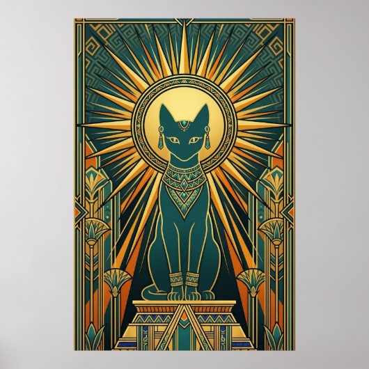 Art Deco Climbing Black Cat Wall Art ポスター (正面)