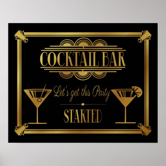 ART Deco Cocktail bar sign 1920's Gatsby Party ポスター (正面)