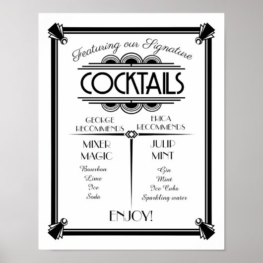 Art Deco cocktail sign, signature, bar sign ポスター (正面)