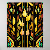 Art Deco Colorful Leaves Reeds Stained Glass ポスター (正面)