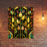 Art Deco Colorful Leaves Reeds Stained Glass ポスター<br><div class="desc">This stained glass design is an art deco-inspired pattern featuring intricate, generative art made up of geometric lines that create symmetrical patterns. The colors used in the pattern are bright and vibrant, giving the design a sense of depth and dimensionality. Rendered using state-of-the-art technology, this stained glass design is an...</div>