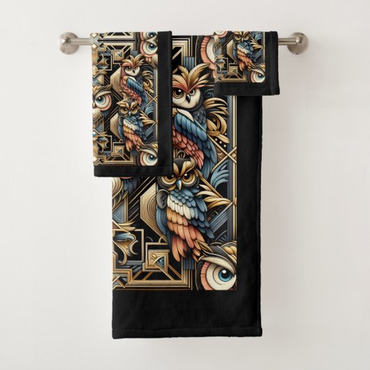 Art Deco Colorful Owl バスタオルセット (インサイチュ)