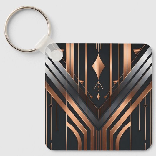 Art Deco Copper & Silver Geometric Design キーホルダー (正面)