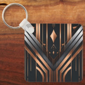 Art Deco Copper & Silver Geometric Design キーホルダー (正面)