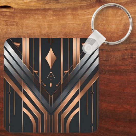 Art Deco Copper & Silver Geometric Design キーホルダー (裏面)