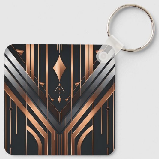 Art Deco Copper & Silver Geometric Design キーホルダー (裏面)
