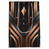 Art Deco Copper & Silver Geometric Design ミディアムペーパーバッグ (裏面)