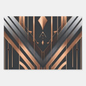 Art Deco Copper & Silver Geometric Design ラッピングペーパーシート (正面3)