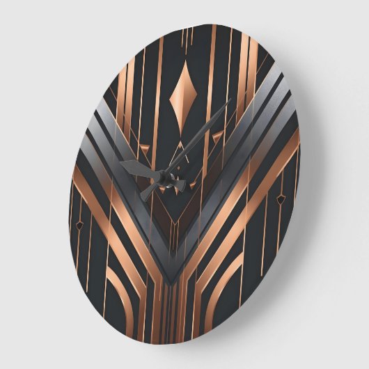 Art Deco Copper & Silver Geometric Design ラージ壁時計 (傾斜)