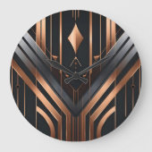 Art Deco Copper & Silver Geometric Design ラージ壁時計 (正面)