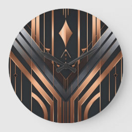Art Deco Copper & Silver Geometric Design ラージ壁時計